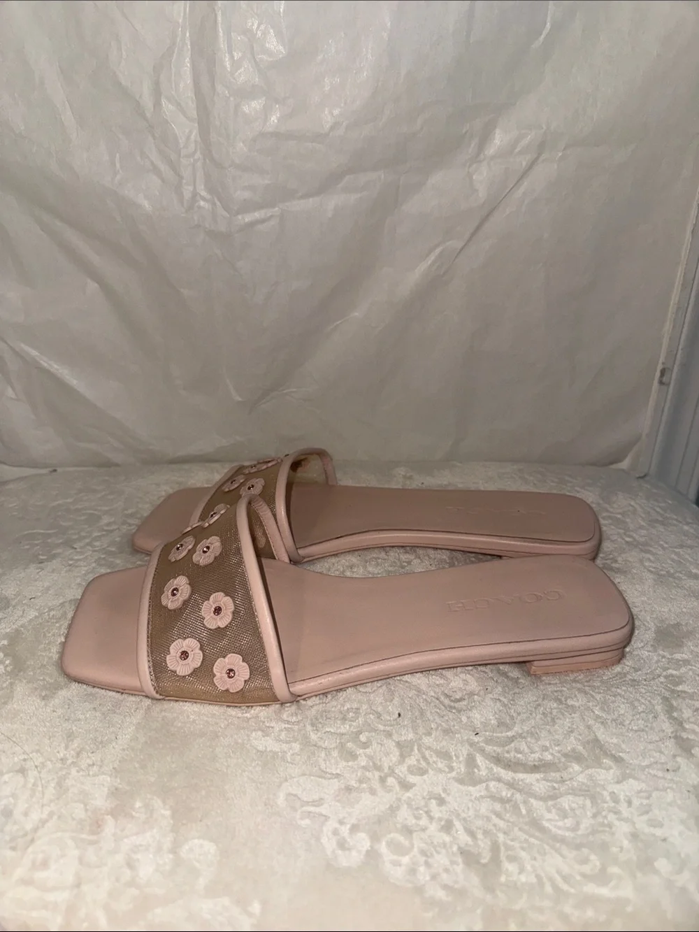 Coach Pink Floral Appliqué Slide Sandals